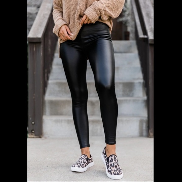 RT Pants - Faux Leather Moto Black Pull On Tights Leggings Sz Large L